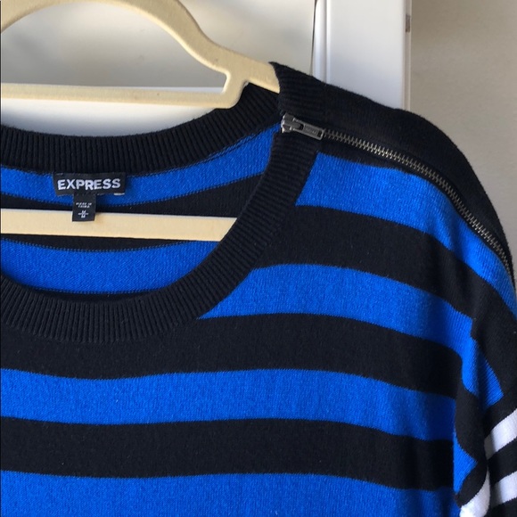 ♻️👗 Zipper Mix Striped Sweater Dress EXPRESS Blue - Picture 11 of 12